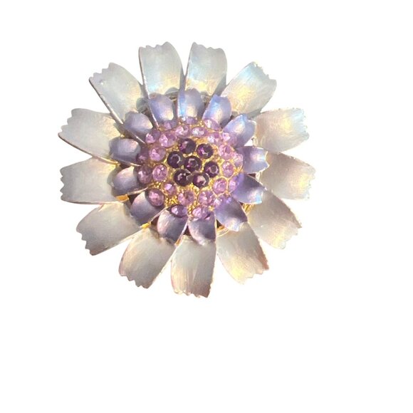 Vintage Large Flower Pin Brooch Lilac Purple Lavender Crystal Rhinestones Estate - Picture 1 of 5
